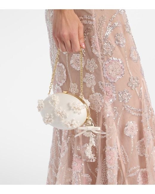 Self-Portrait White Oval Small Embellished Satin Clutch