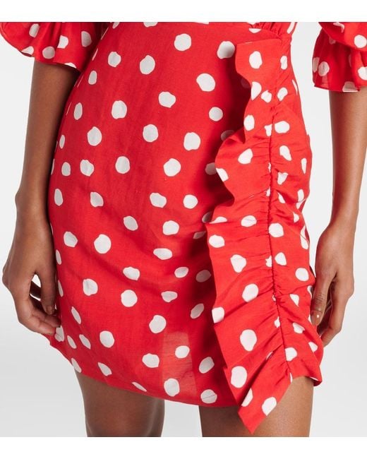 Adriana Degreas Red Polka-Dot Ruffled Minidress