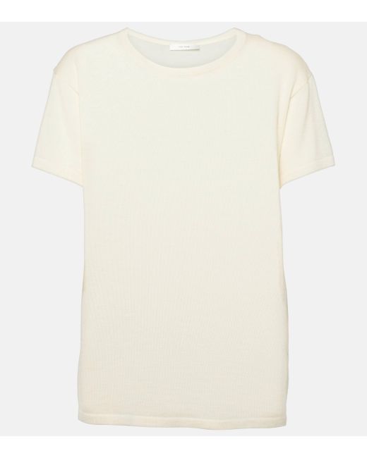 The Row White Foz Knitted Cashmere T-shirt