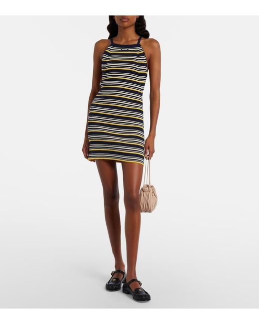 Miu Miu Black Striped Cotton-Blend Minidress