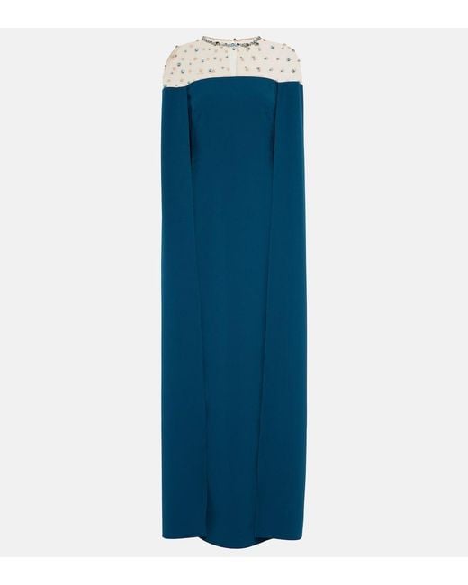 Safiyaa Blue Ambere Embroidered Cape-Detail Gown