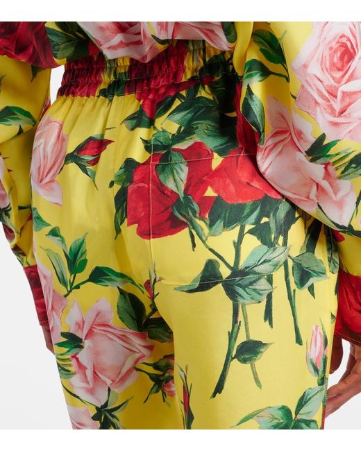Dolce & Gabbana Yellow Floral Silk Straight Pants