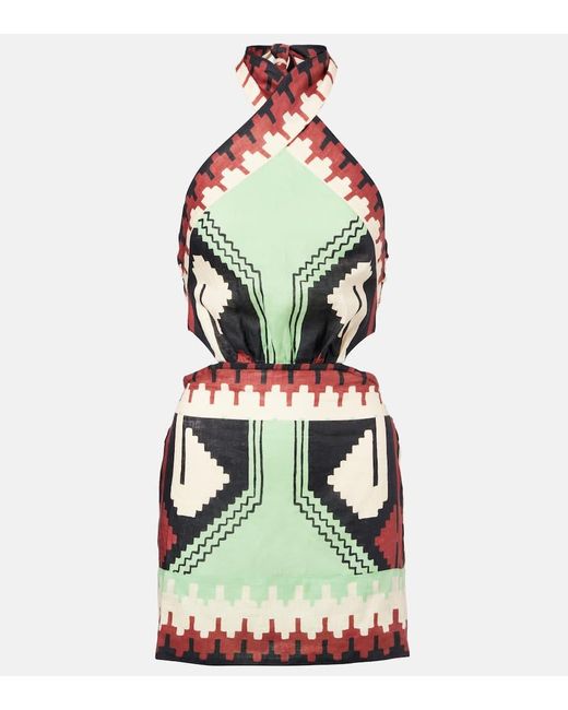 Johanna Ortiz Green Bedrucktes Minikleid Aus Leinen