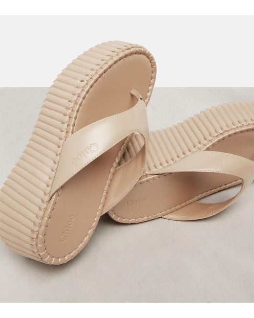 Chloé Brown Nama 80 Leather Platform Thong Sandals