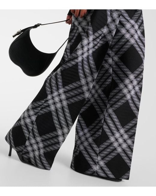 Burberry Gray Checked Wool Wide-Leg Pants