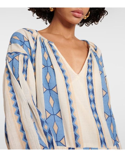 Vestido Corto Kally De Algodon Estampado Velvet de color Blue