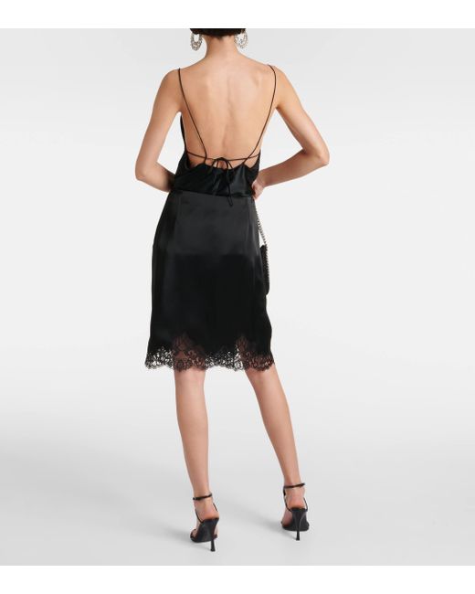 Stella McCartney Black Guipure Lace-trimmed Satin Midi Skirt