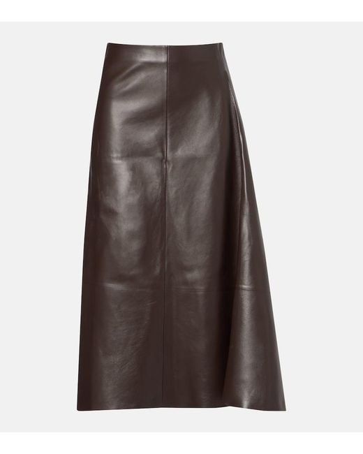 The Row Brown Hedora Leather Midi Skirt
