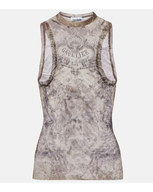 Jean Paul Gaultier Gray Bedrucktes Top Medaillon Aus Mesh
