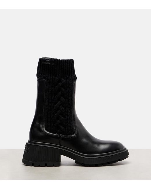 Jimmy Choo Black Tamia Cable-Knit Leather Ankle Boots