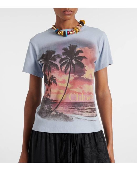 Chloé Gray Printed Cotton Jersey T-Shirt