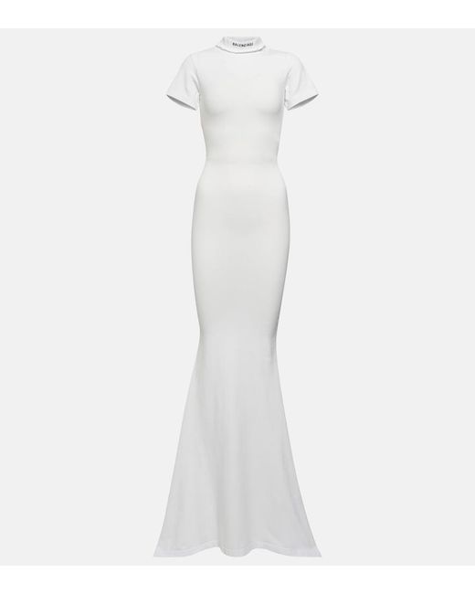 Balenciaga White T-shirt Jersey Maxi Dress