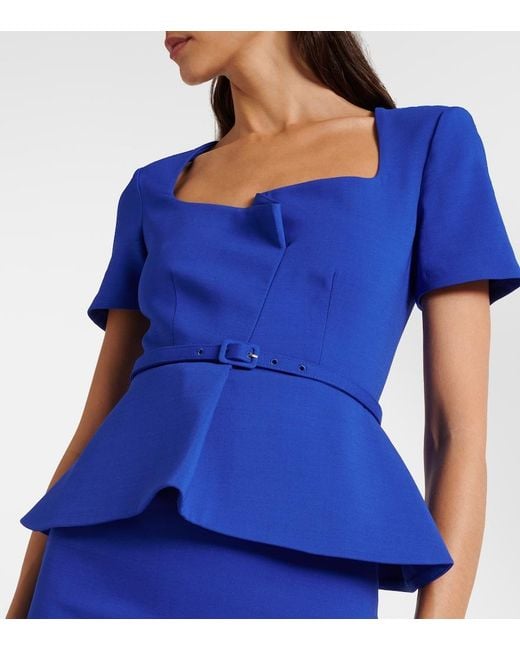 Roland Mouret Blue Peplum Silk And Wool-Blend Midi Dress