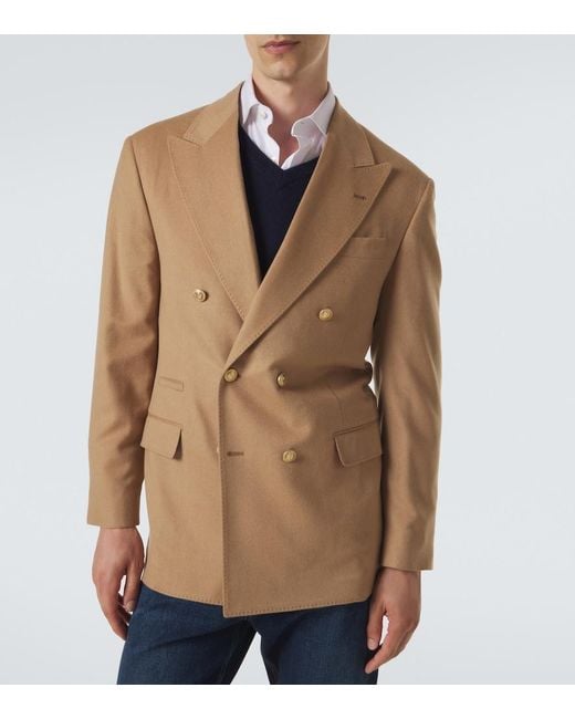 Brunello Cucinelli Natural Double-Breasted Camel Hair Blazer for men