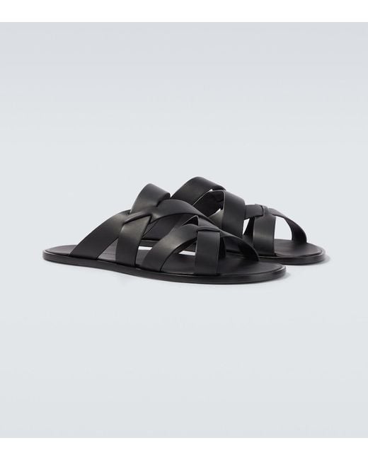 Manolo Blahnik Black Marvin Leather Sandals for men