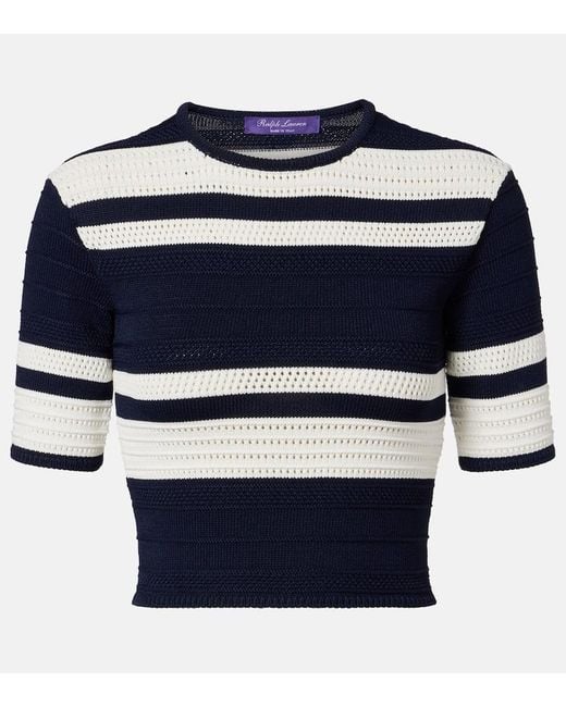 Ralph Lauren Blue Knitted Striped Crop Top