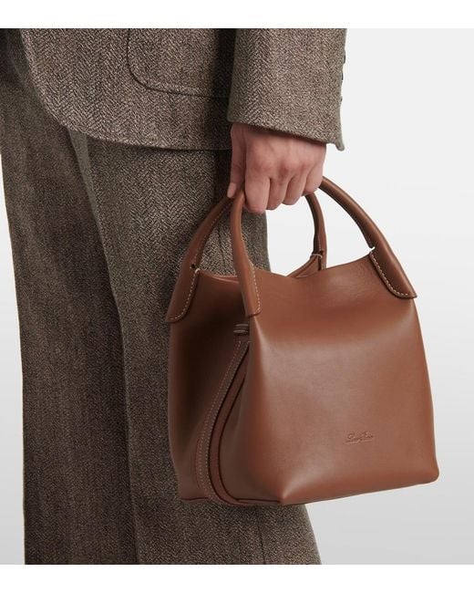 Loro Piana Brown Bale Small Leather Tote Bag