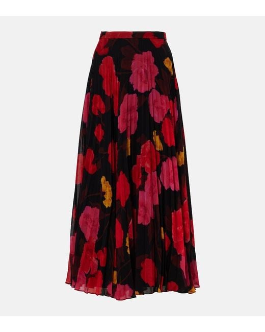 Erdem Red Floral Print Pleated Skirt