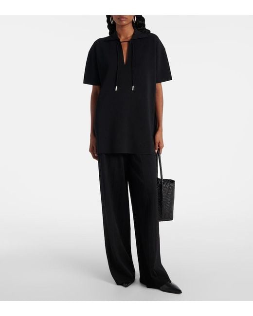 Max Mara Black Lama Crepe Wide-Leg Pants