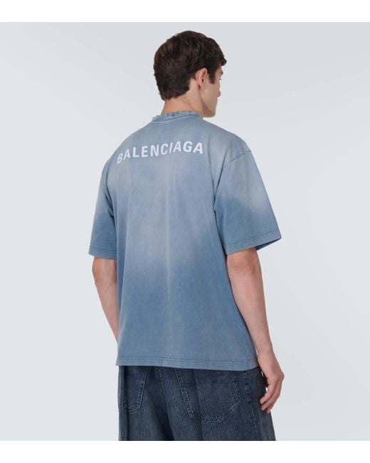 Balenciaga Blue Logo-print Cotton T-shirt for men