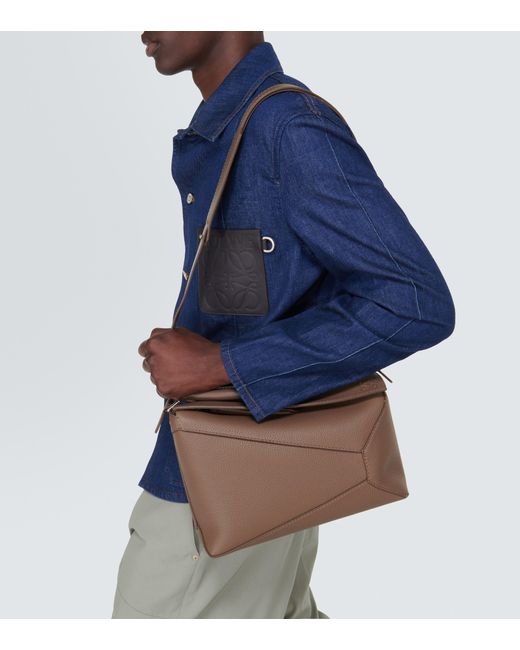Loewe Puzzle Medium Leather Shoulder Bag in Brown for Men
