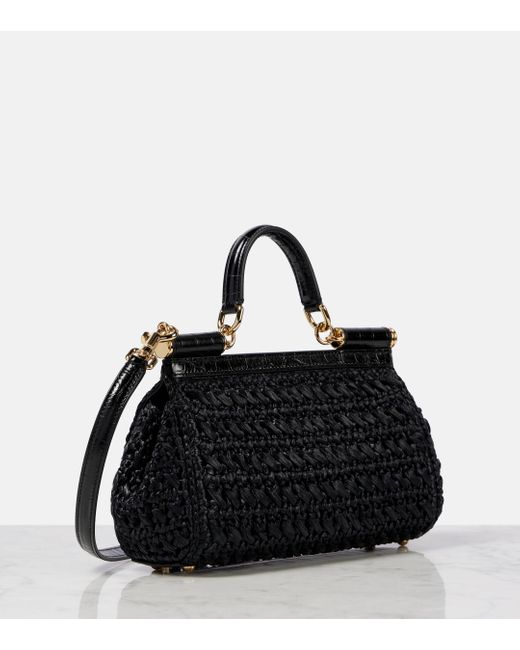 Dolce & Gabbana Black Sicily Medium Raffia Tote Bag