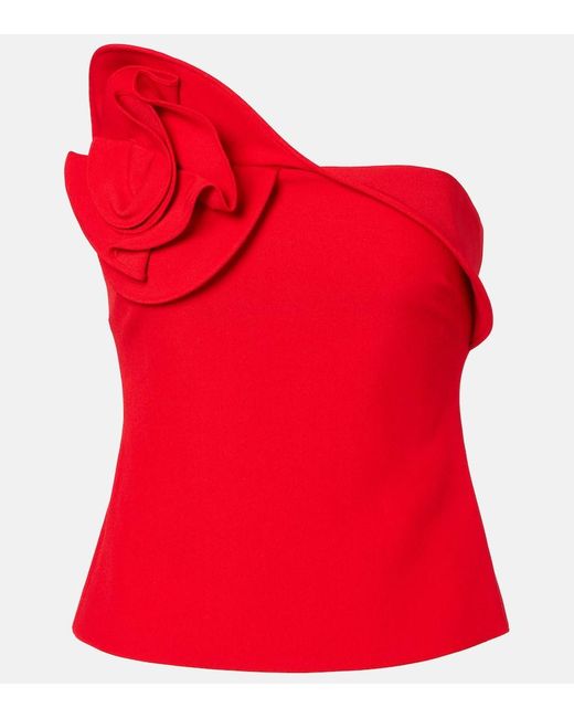 Roland Mouret Red Floral-Applique Strapless Crepe Top