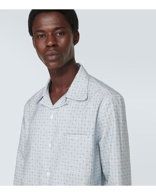 Camicia in cotone con stampa di Brunello Cucinelli in Blue da Uomo