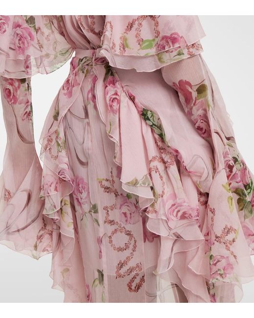 Jupe Longue En Crepe De Soie A Fleurs Blumarine en coloris Pink