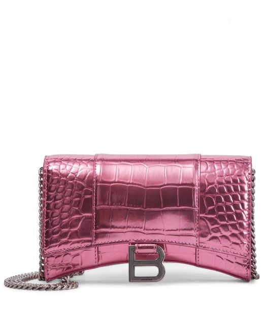 balenciaga hourglass wallet on chain pink