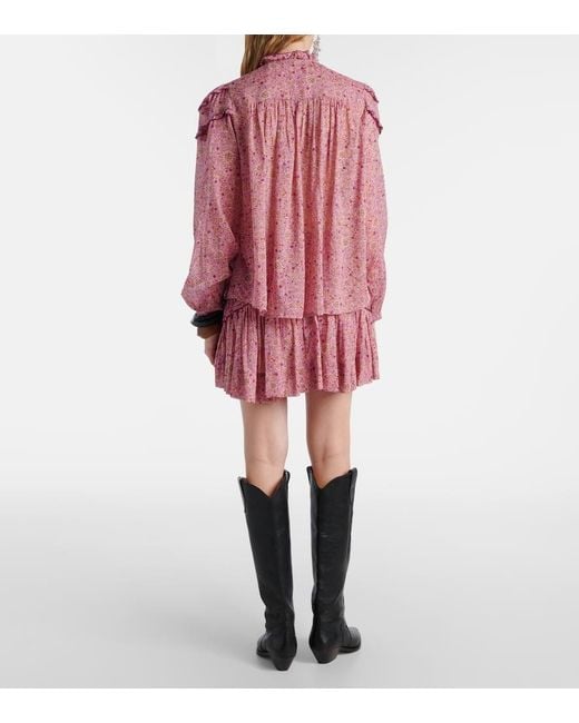 Isabel Marant Pink Christa Printed Ruffled Cotton Blouse