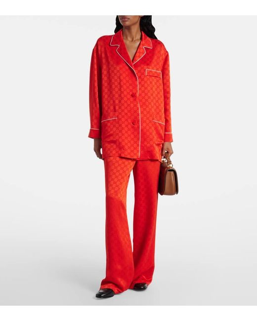 Gucci Red Weite Hose Gg Aus Satin