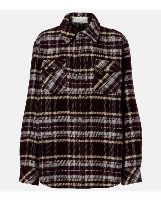 God's True Cashmere Black Plaid Cashmere Shirt With Emeralds