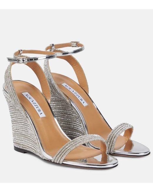 Aquazzura Metallic Wow Crystal 95 Wedge Sandals