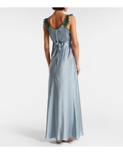 Chloé Blue Lace-Trimmed Silk Satin Maxi Dress