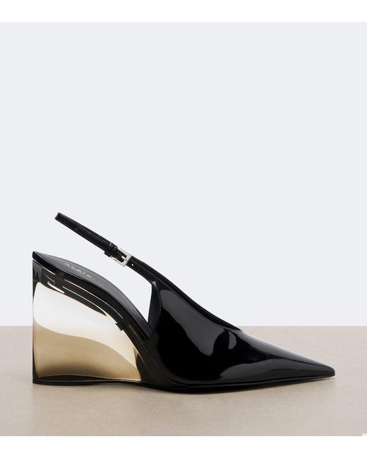 Alaïa Black Invisible Patent Leather Wedge Pumps