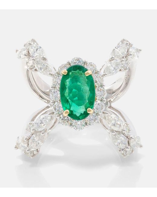 YEPREM Multicolor Ring Reign Supreme aus 18kt Weissgold mit Diamanten und Smaragd