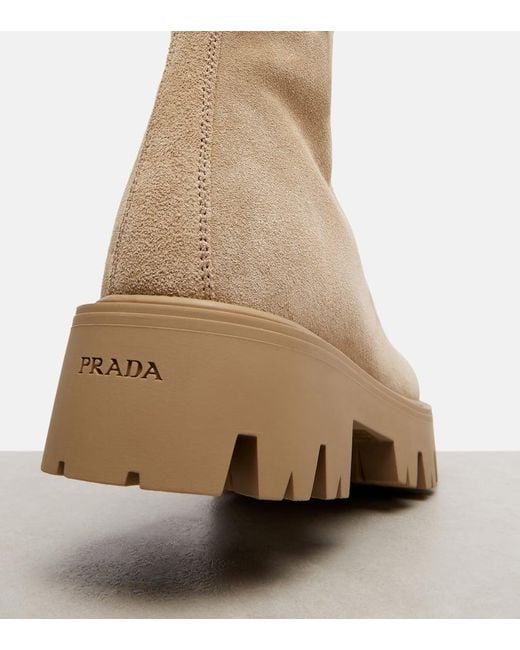 Bottines A Plateforme En Daim Prada en coloris Natural