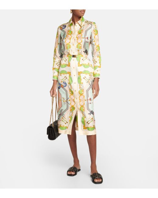 Tory Burch Printed Silk Twill Shirt Dress in Metallic | Lyst Tory Burch Printed Silk Twill Shirt Dress in Metallic | Lyst