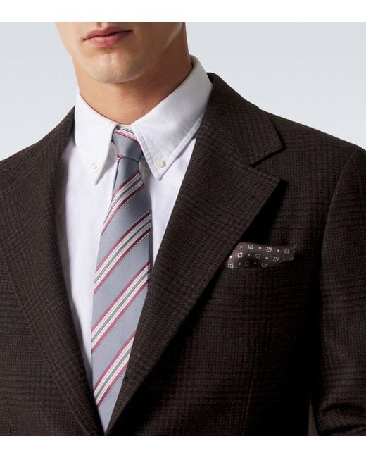 Brunello Cucinelli White Striped Silk Twill Tie for men