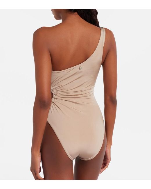 Max Mara Natural Canarie Ruched One-Shoulder Swimsuit
