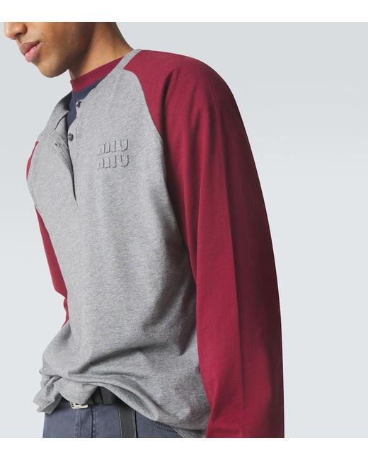 Miu Miu Pink Cotton Jersey Henley Shirt for men