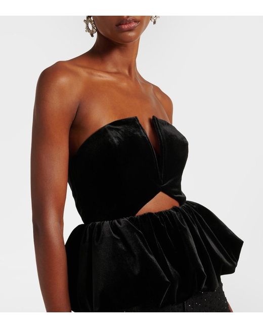 Self-Portrait Black Cutout Peplum Velvet Bandeau Top