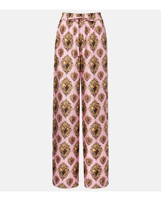 Dolce & Gabbana Pink Printed High-Rise Silk Palazzo Pants