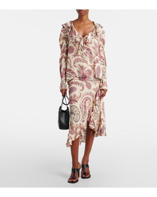Etro Pink Printed Ruffled Blouse