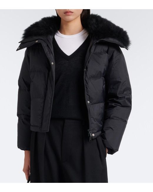 Yves Salomon Black Doudoune Shearling-Trimmed Down Jacket
