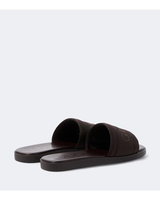 Gucci Brown Logo Canvas And Leather Slides for men