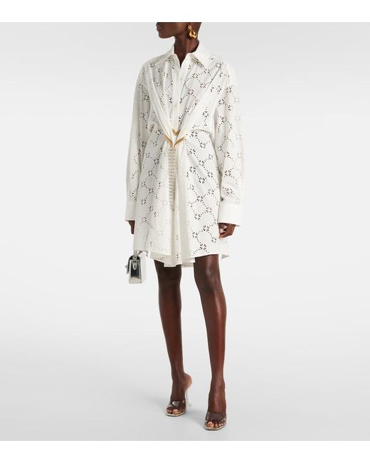 Area White Draped Cotton Shirt Dress