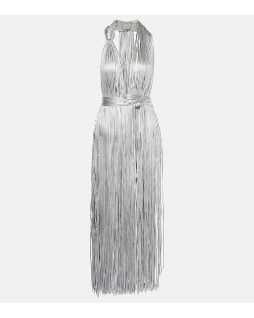 Area Gray Fringed Metallic-Effect Jersey Gown