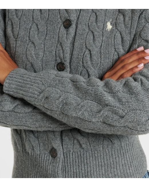 Polo Ralph Lauren Gray Cable-Knit Wool And Cashmere Cardigan